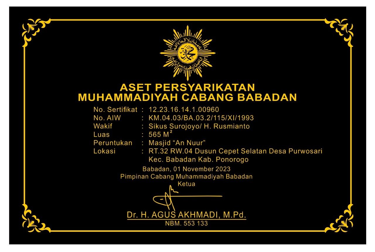 Momen Bersejarah: Peresmian Plakat Wakaf di Masjid An-Nur Purwosari Menyemarakkan Milad Muhammadiyah ke-111